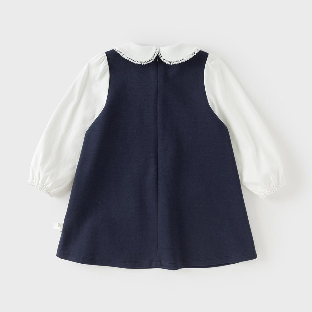 فستان بنات طويل الأكمام باللون الكحلي مع زينة فراشة من التول قابلة للإزالة