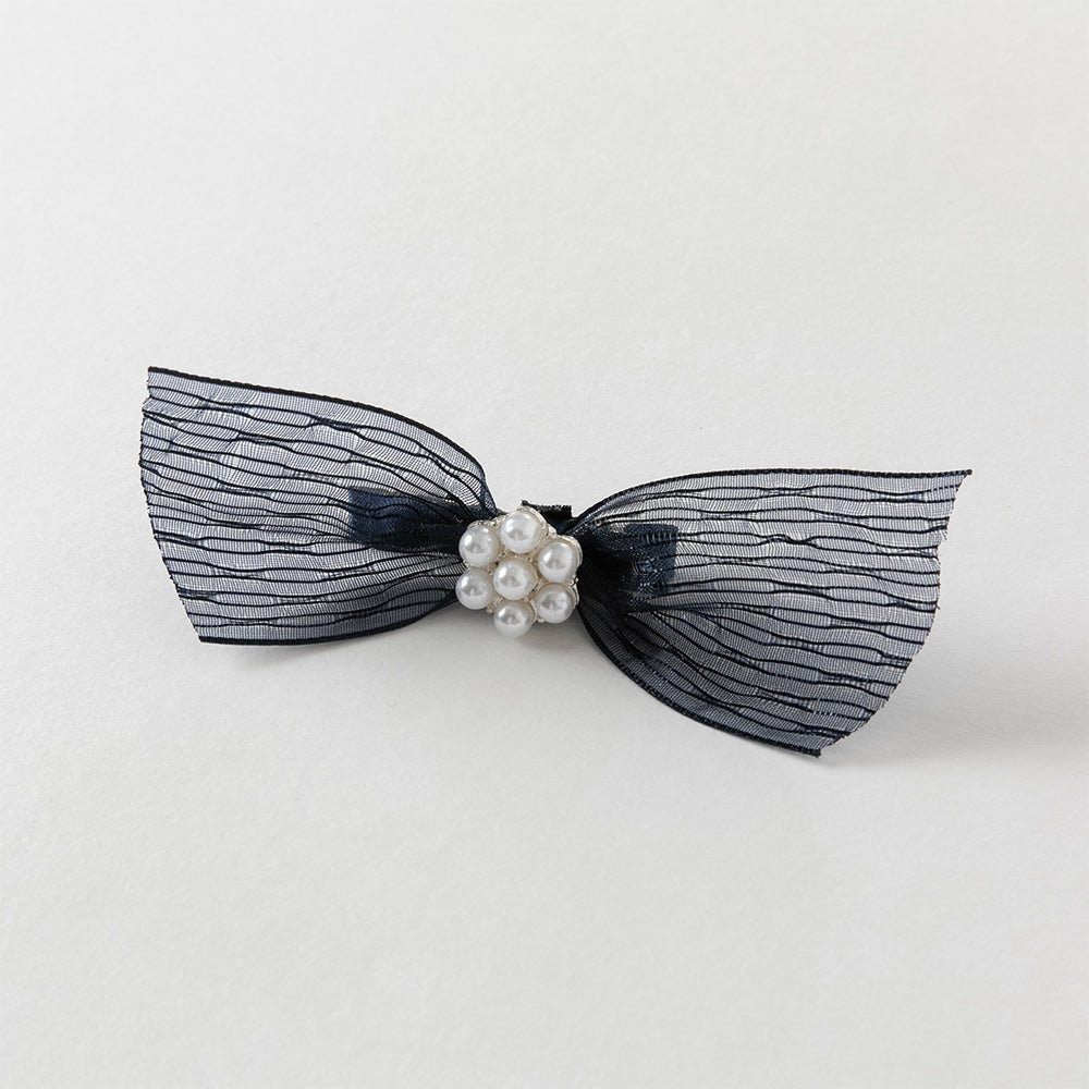 فستان بنات طويل الأكمام باللون الكحلي مع زينة فراشة من التول قابلة للإزالة