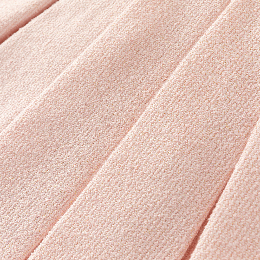 فستان بنات بأكمام طويلة باللون الوردي من قماش تويد كلاسيكي (يشمل حقيبة كروس)