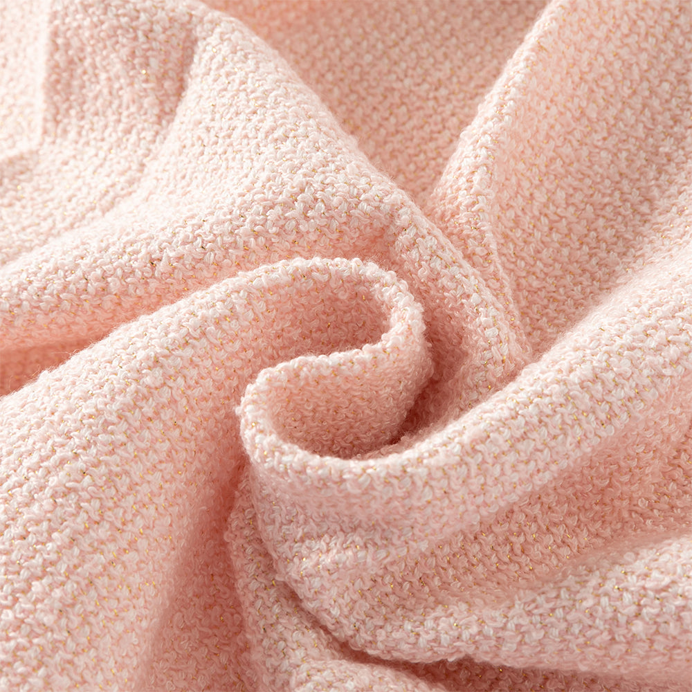 فستان بنات بأكمام طويلة باللون الوردي من قماش تويد كلاسيكي (يشمل حقيبة كروس)