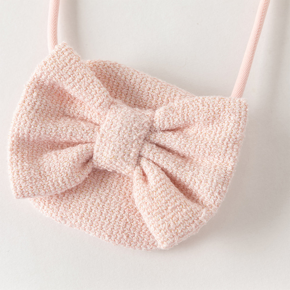 فستان بنات بأكمام طويلة باللون الوردي من قماش تويد كلاسيكي (يشمل حقيبة كروس)