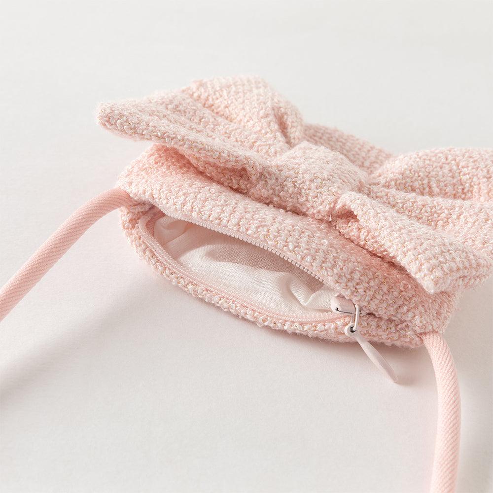 فستان بنات بأكمام طويلة باللون الوردي من قماش تويد كلاسيكي (يشمل حقيبة كروس)