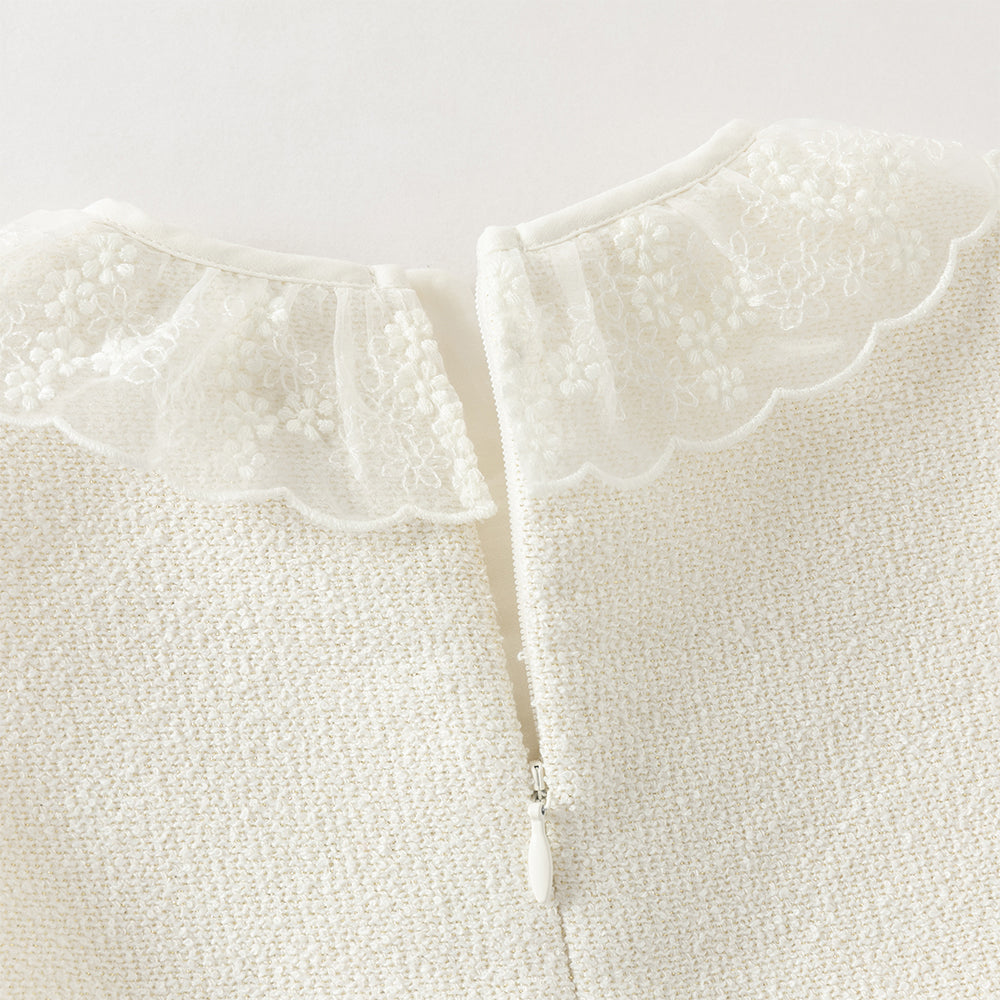 فستان بناتي بدون أكمام من قماش تويد، بتنورة تول بأسلوب أميرة(يشمل حقيبة كروس)