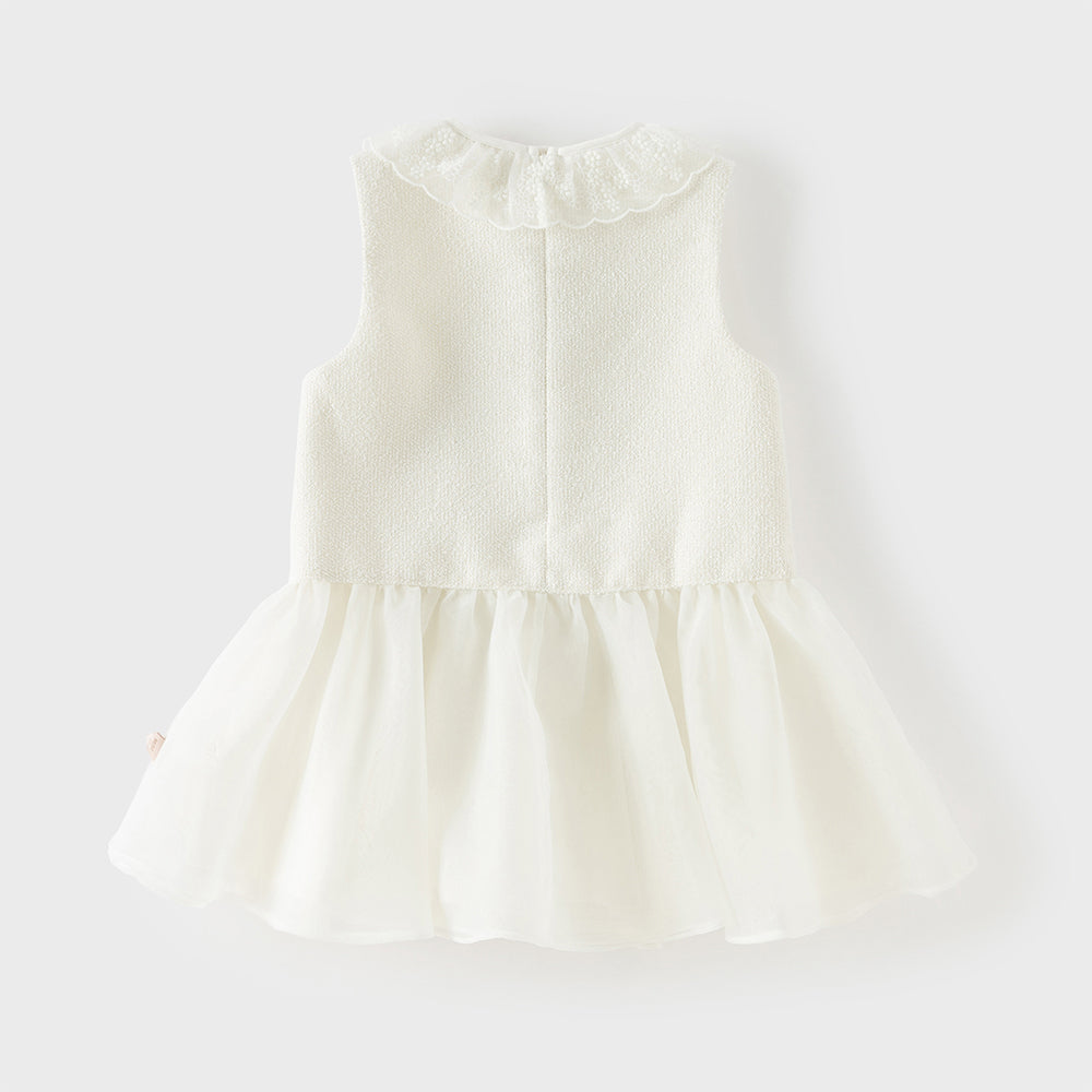 فستان بناتي بدون أكمام من قماش تويد، بتنورة تول بأسلوب أميرة(يشمل حقيبة كروس)