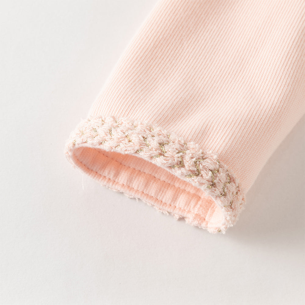 فستان بنات بأكمام طويلة باللون الوردي من قماش تويد مع تنورة تول بأسلوب أميرة