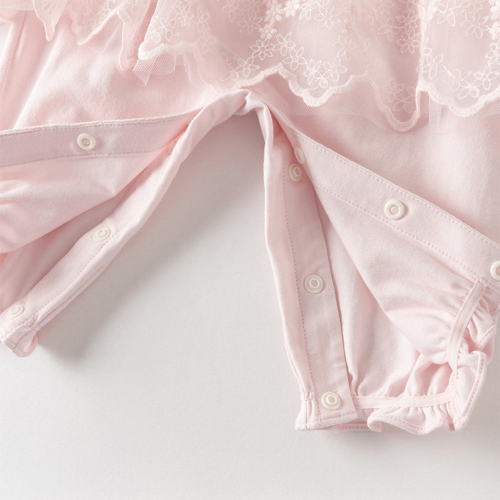 رومبر بناتي للرضّع باللون الوردي الفاتح مع تنورة تول مزينة بالدانتيل