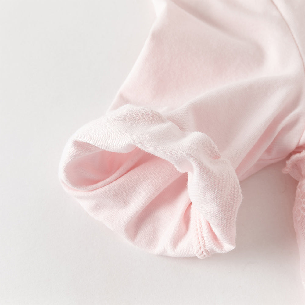 رومبر بناتي للرضّع باللون الوردي الفاتح مع تنورة تول مزينة بالدانتيل