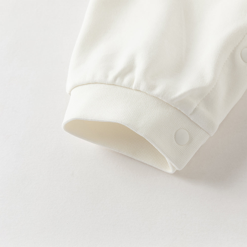 رومبر قطن أبيض للبنات مع تغطية دانتيل وردية - رومبر بياقة بيتر بان وحواف متدرجة مع أزرار كاملة