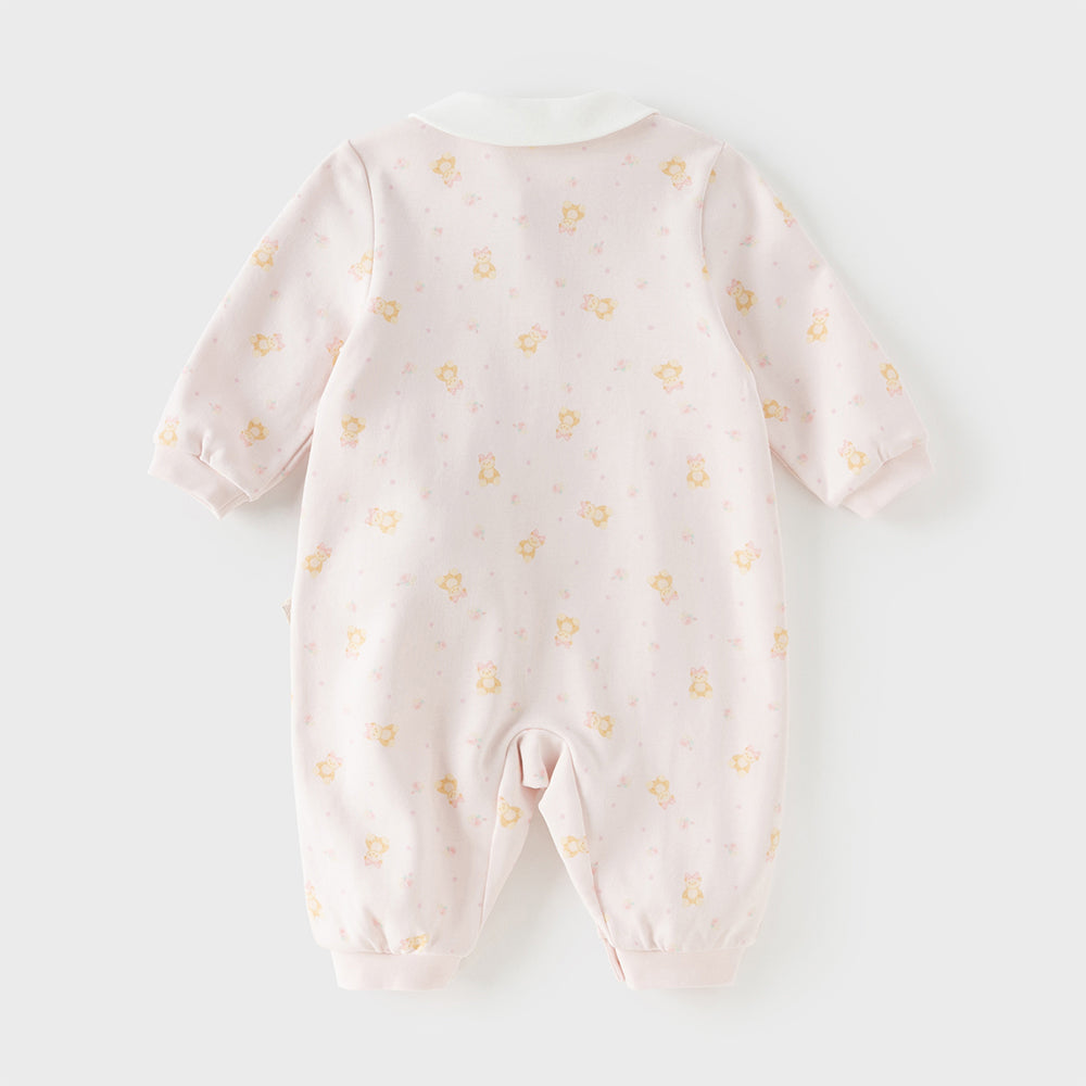 رومبر قطني للأطفال مع دُمية دب قابلة للإزالة، طبعة وردية\طبعة زرقاء