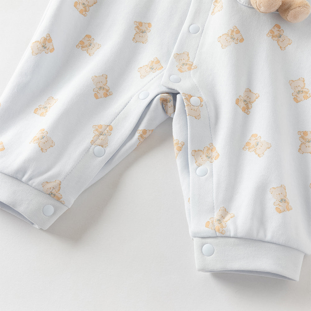 رومبر قطني للأطفال مع دُمية دب قابلة للإزالة، طبعة وردية\طبعة زرقاء