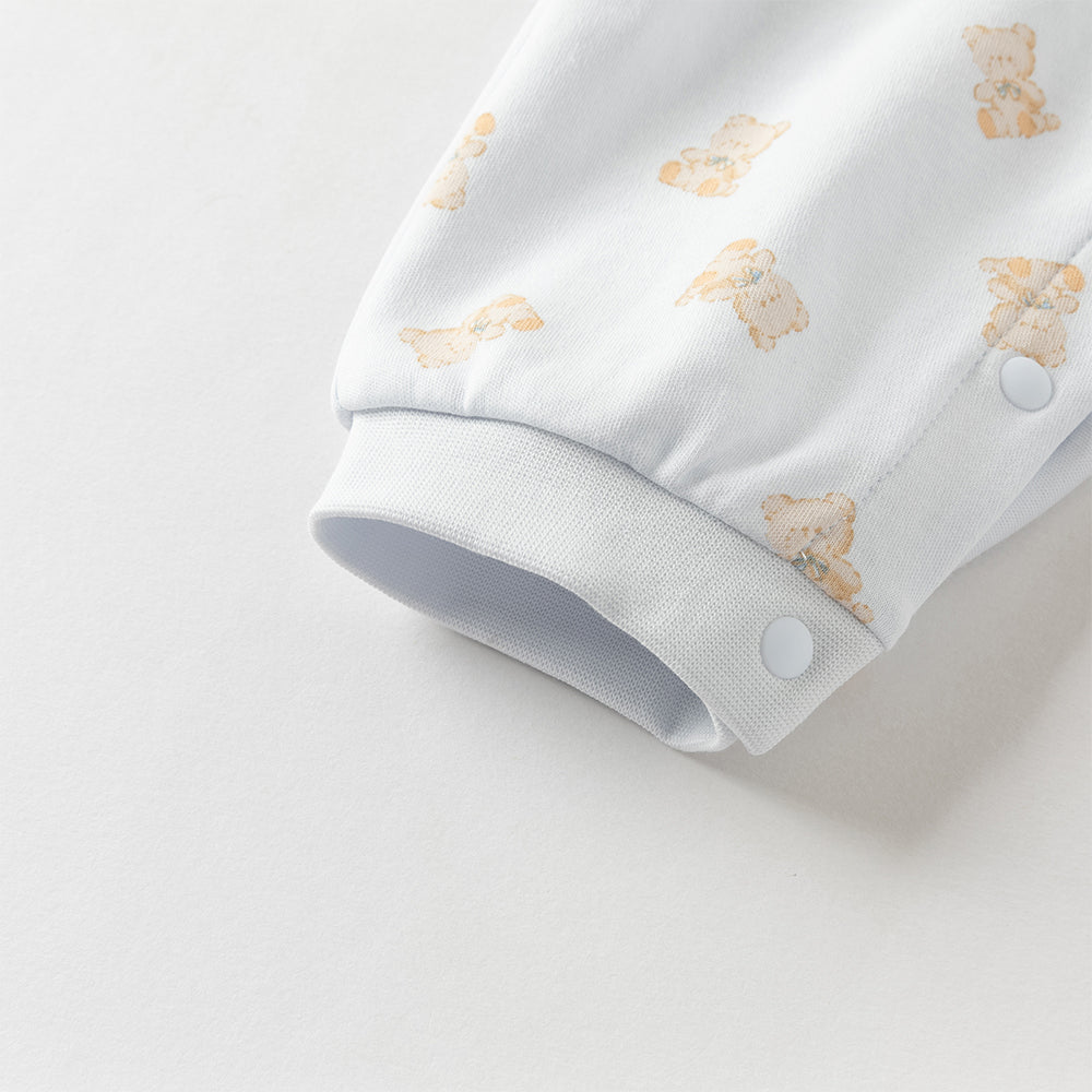 رومبر قطني للأطفال مع دُمية دب قابلة للإزالة، طبعة وردية\طبعة زرقاء