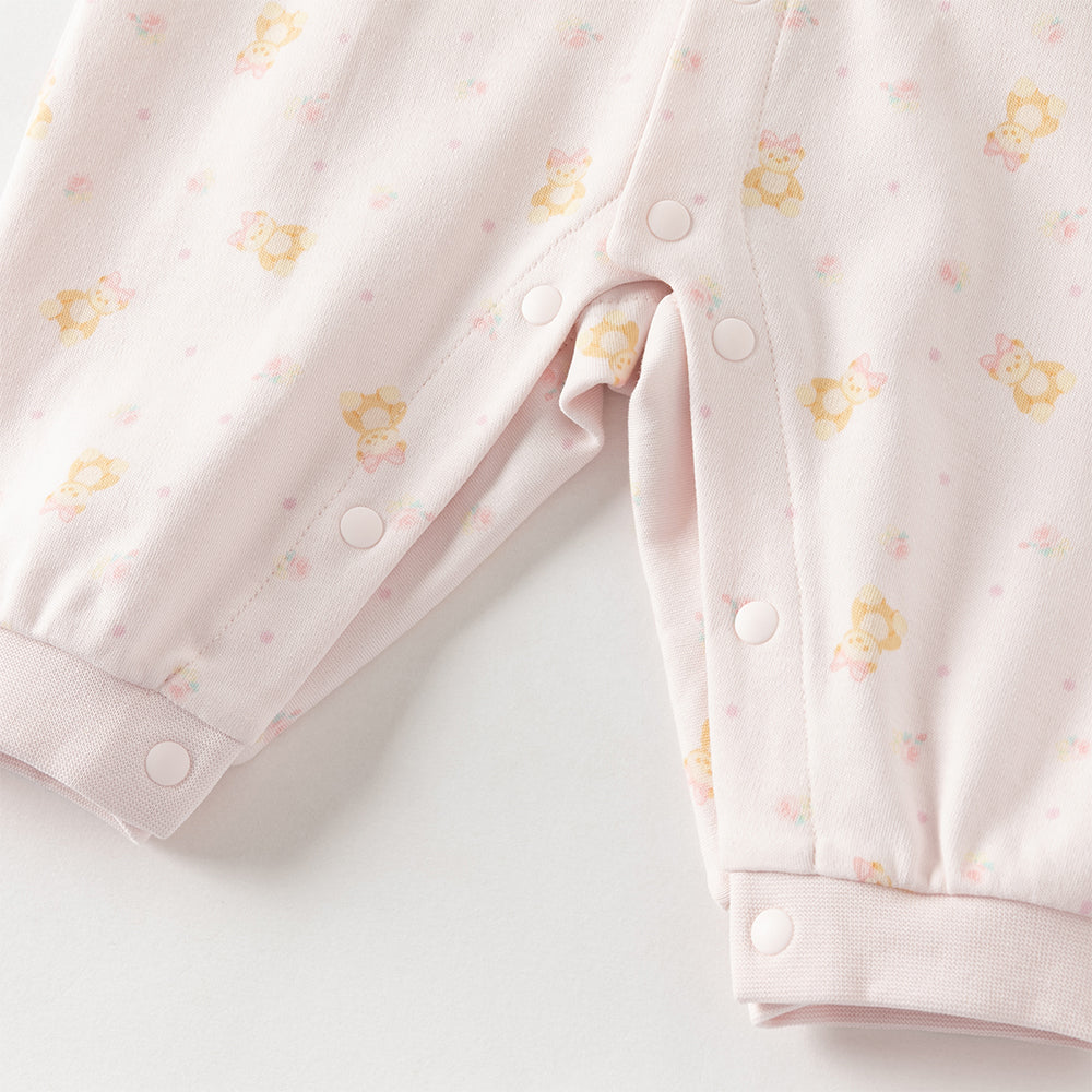 رومبر قطني للأطفال مع دُمية دب قابلة للإزالة، طبعة وردية\طبعة زرقاء