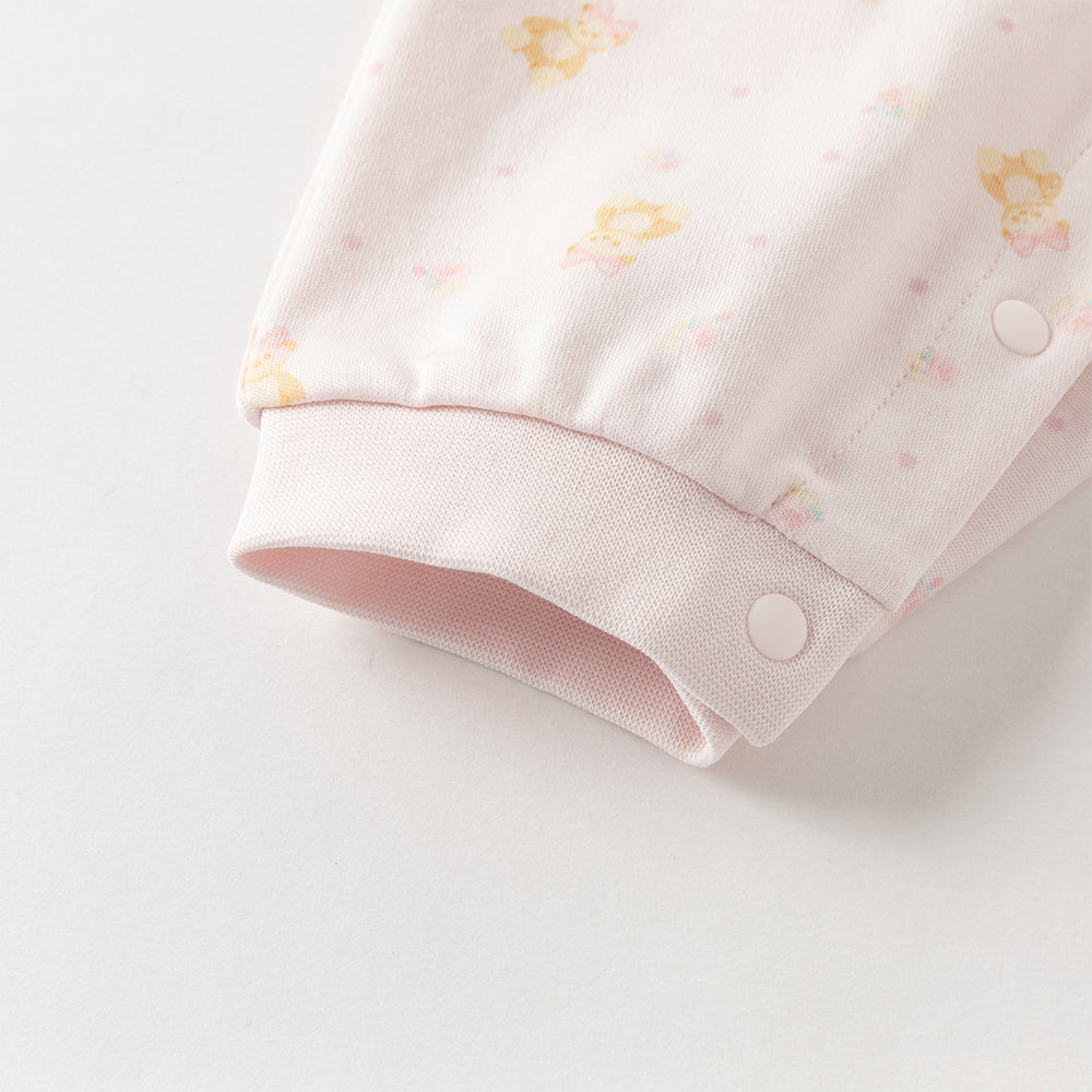 رومبر قطني للأطفال مع دُمية دب قابلة للإزالة، طبعة وردية\طبعة زرقاء