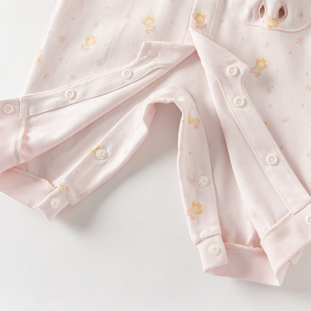 رومبر قطني للأطفال مع دُمية دب قابلة للإزالة، طبعة وردية\طبعة زرقاء