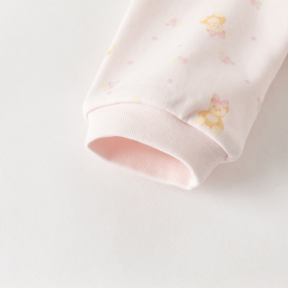 رومبر قطني للأطفال مع دُمية دب قابلة للإزالة، طبعة وردية\طبعة زرقاء