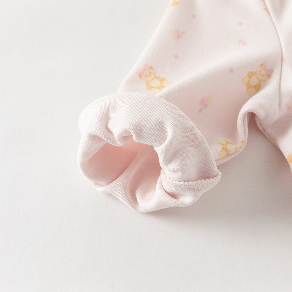 رومبر قطني للأطفال مع دُمية دب قابلة للإزالة، طبعة وردية\طبعة زرقاء