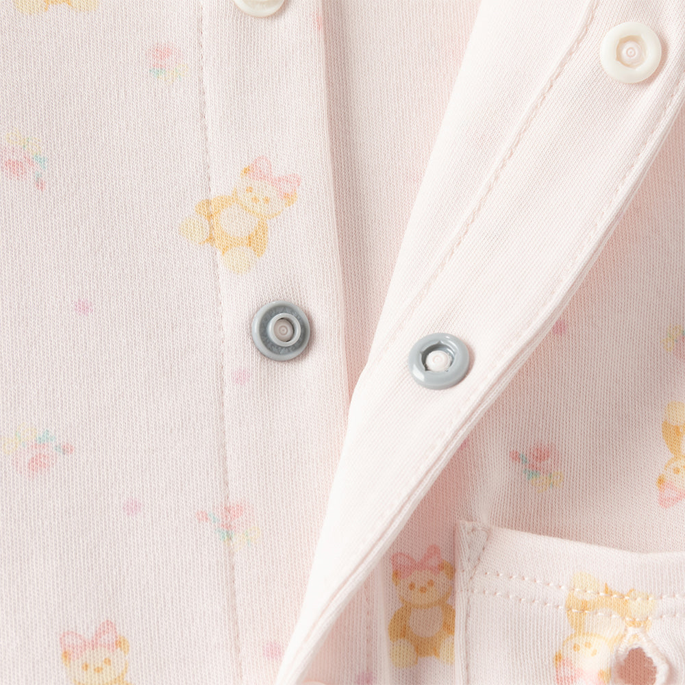 رومبر قطني للأطفال مع دُمية دب قابلة للإزالة، طبعة وردية\طبعة زرقاء