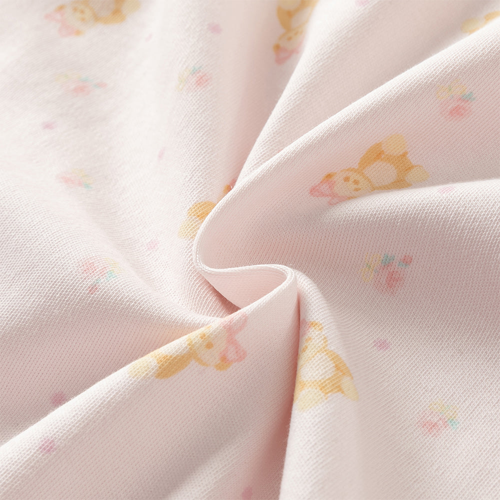 رومبر قطني للأطفال مع دُمية دب قابلة للإزالة، طبعة وردية\طبعة زرقاء