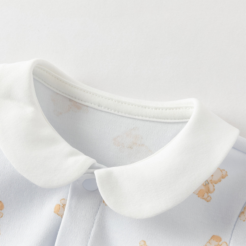 رومبر قطني للأطفال مع دُمية دب قابلة للإزالة، طبعة وردية\طبعة زرقاء