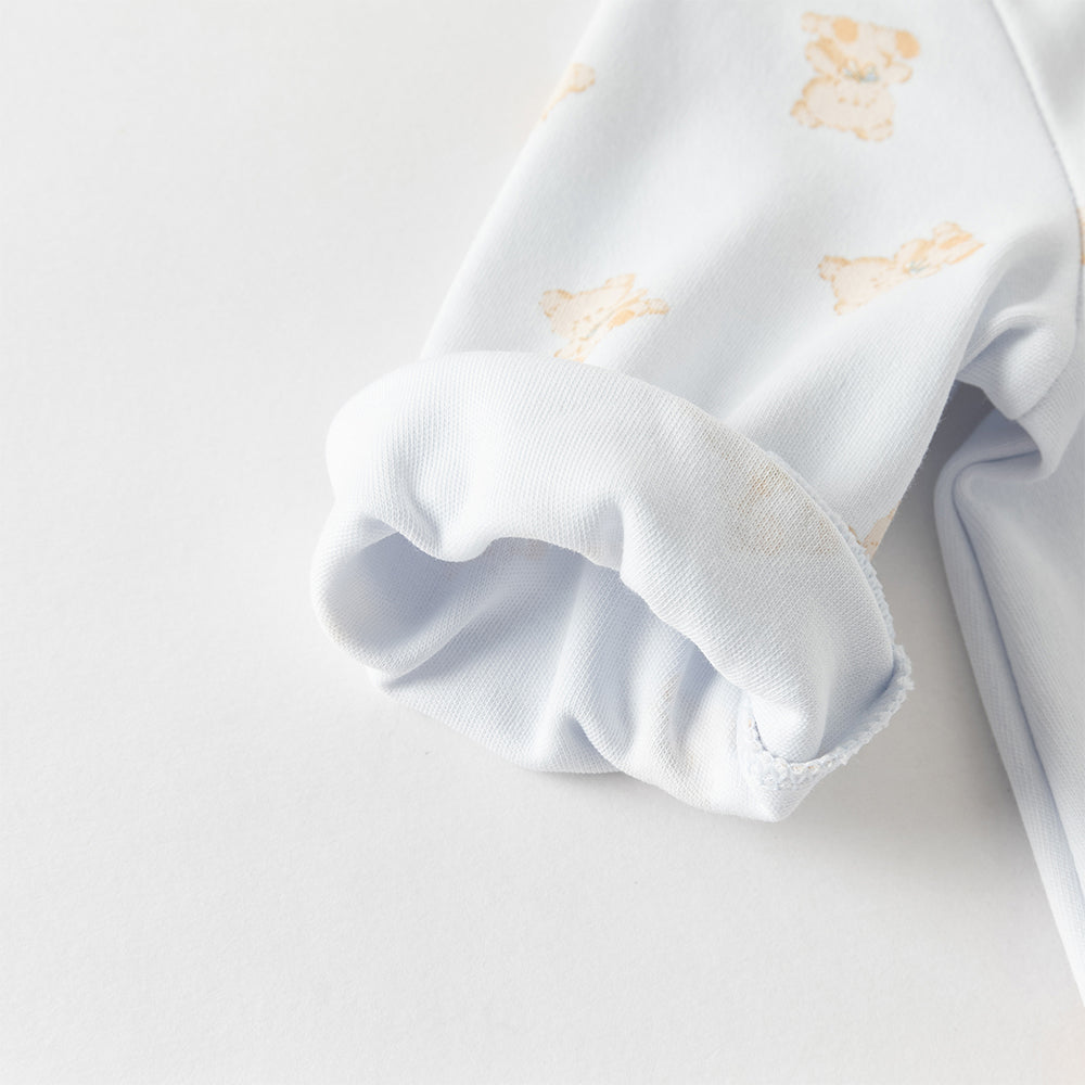 رومبر قطني للأطفال مع دُمية دب قابلة للإزالة، طبعة وردية\طبعة زرقاء