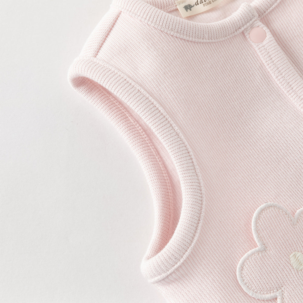 زي قطني مكون من قطعتين للبنات - رومبر بطبعة زهور مع فيست وردي مزخرف