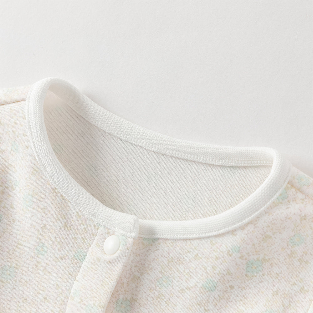 زي قطني مكون من قطعتين للبنات - رومبر بطبعة زهور مع فيست وردي مزخرف