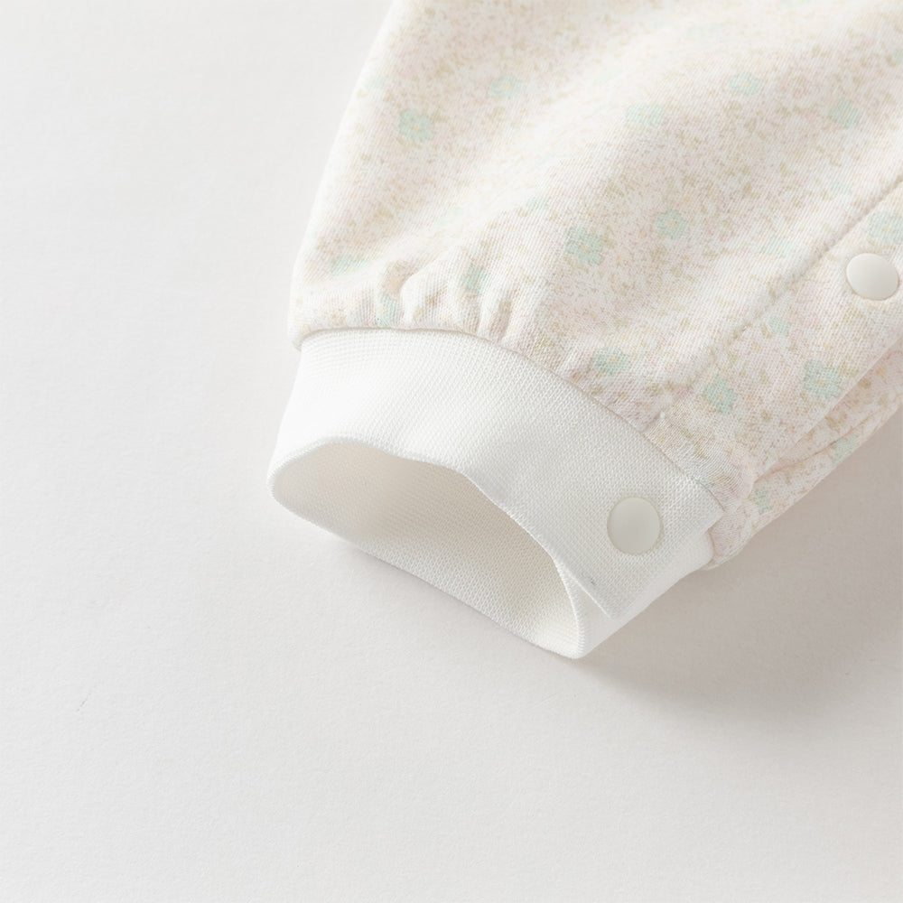 زي قطني مكون من قطعتين للبنات - رومبر بطبعة زهور مع فيست وردي مزخرف