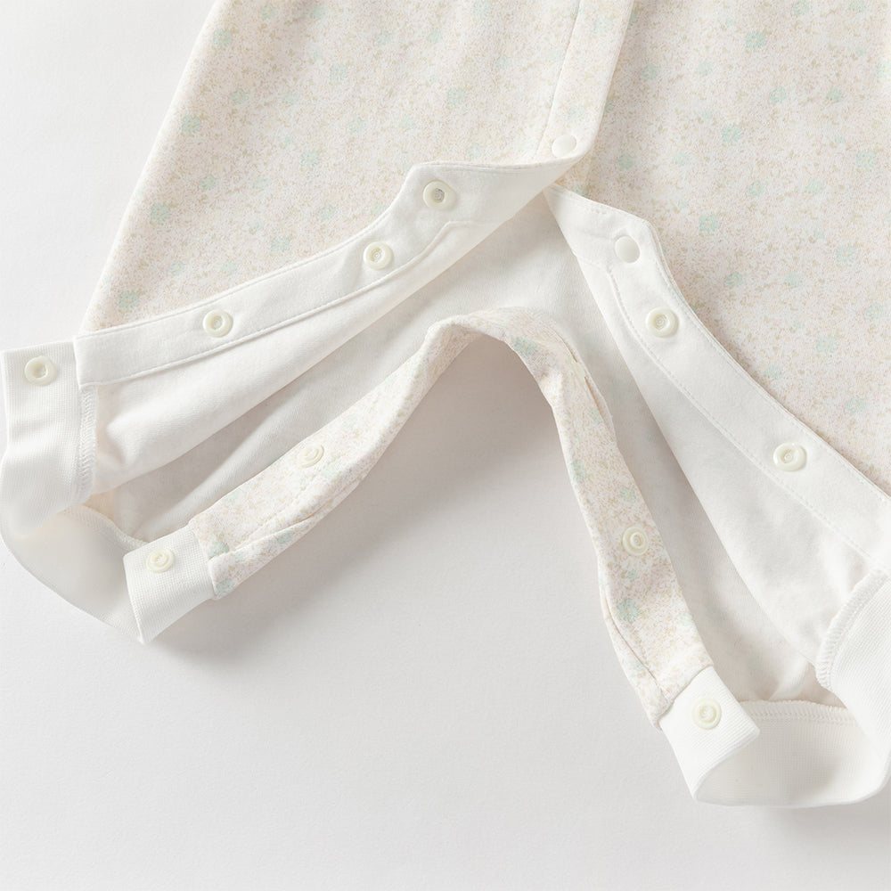 زي قطني مكون من قطعتين للبنات - رومبر بطبعة زهور مع فيست وردي مزخرف