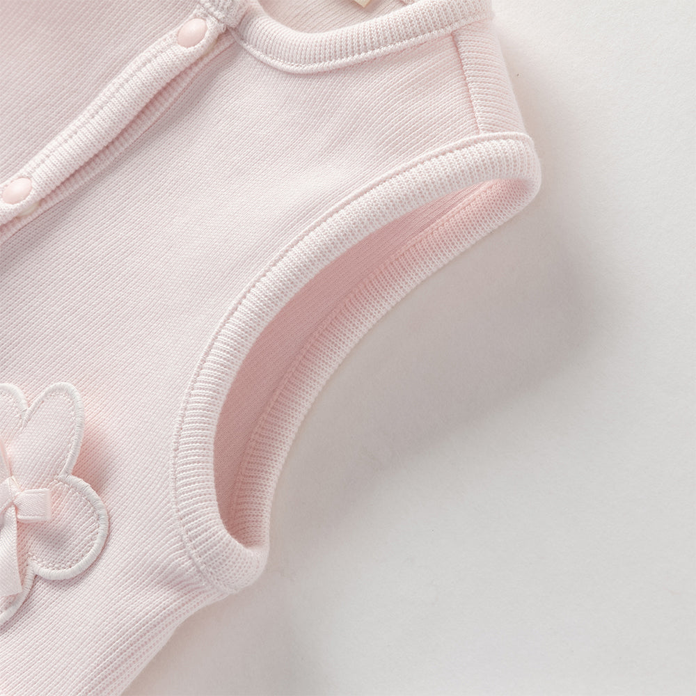 زي قطني مكون من قطعتين للبنات - رومبر بطبعة زهور مع فيست وردي مزخرف