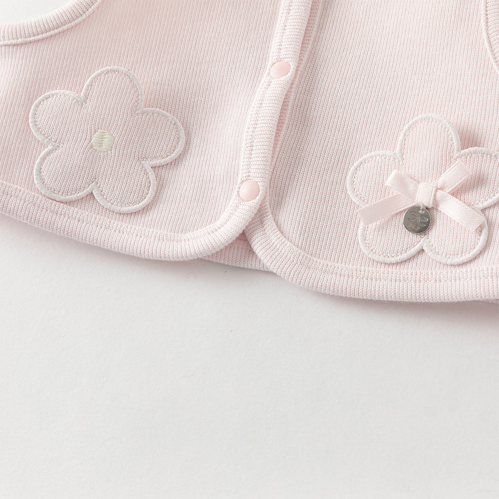 زي قطني مكون من قطعتين للبنات - رومبر بطبعة زهور مع فيست وردي مزخرف