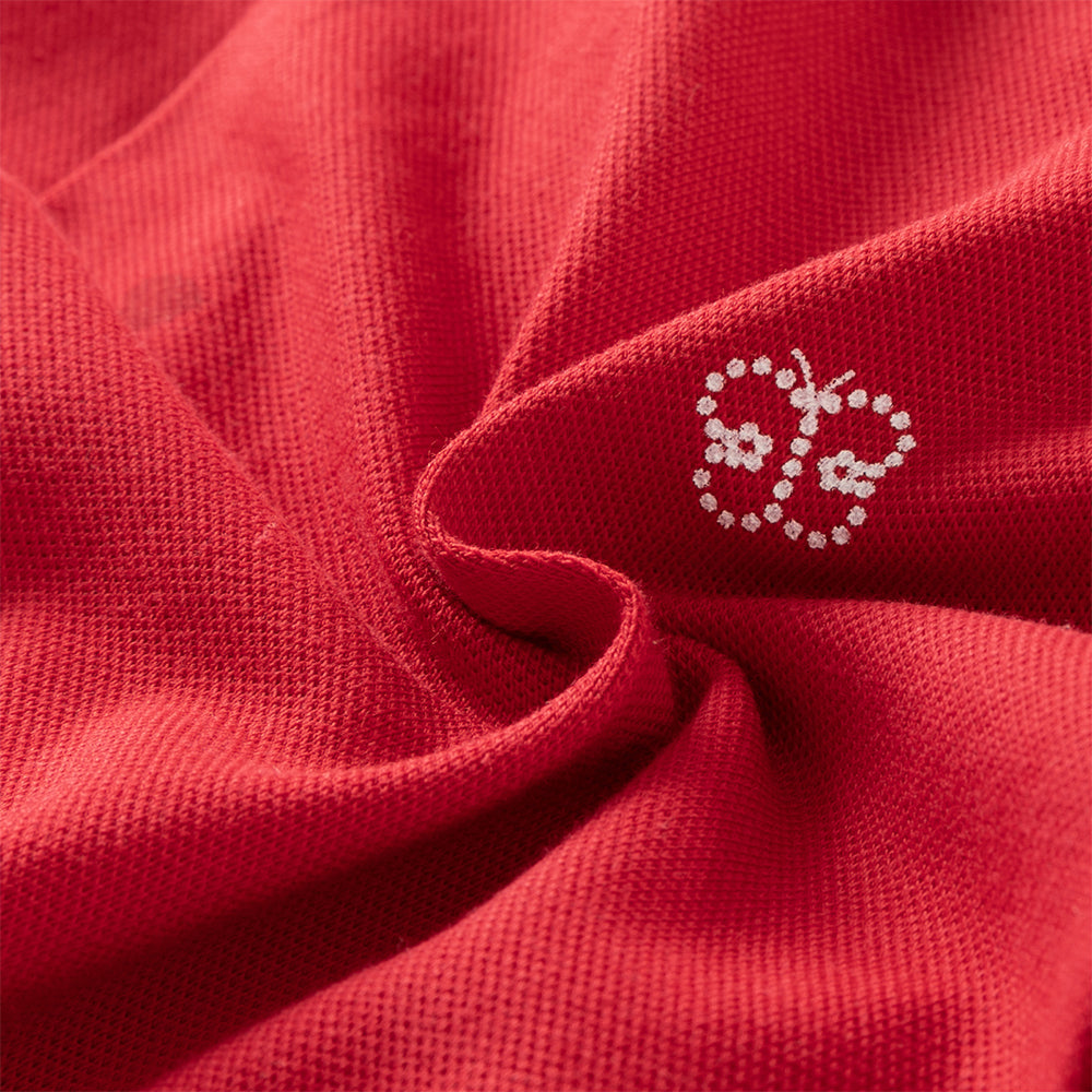 فستان بنات بأكمام طويلة باللون الأحمر بأسلوب أكاديمي