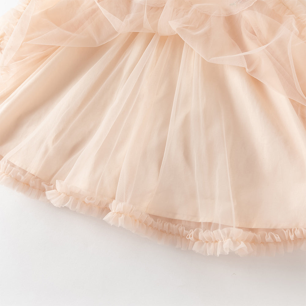 فستان بنات صغير بلمسة تشيباو برتقالي فاتح - فستان أميرة بتطريز على الياقة من التول