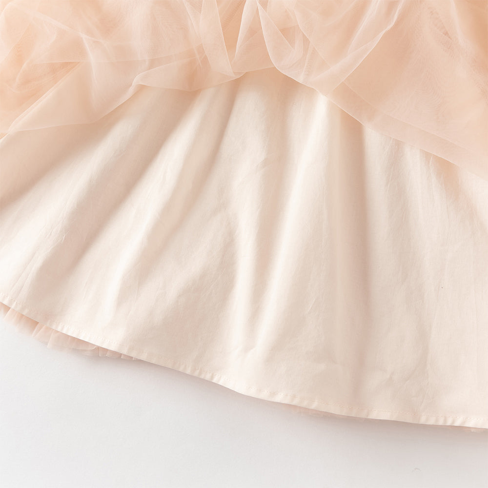 فستان بنات صغير بلمسة تشيباو برتقالي فاتح - فستان أميرة بتطريز على الياقة من التول