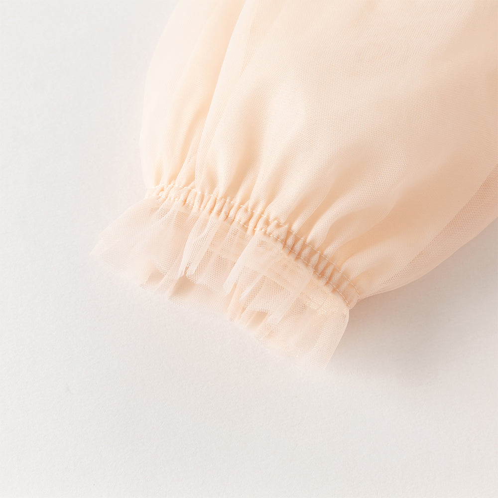 فستان بنات صغير بلمسة تشيباو برتقالي فاتح - فستان أميرة بتطريز على الياقة من التول