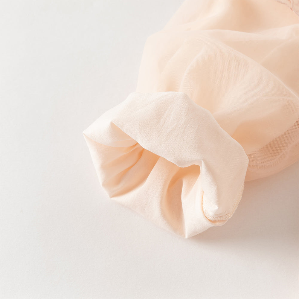 فستان بنات صغير بلمسة تشيباو برتقالي فاتح - فستان أميرة بتطريز على الياقة من التول