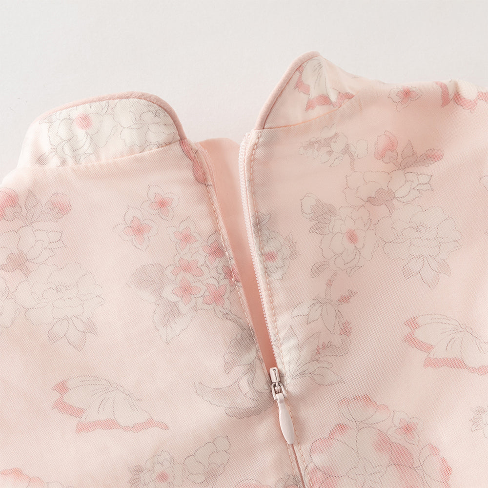 فستان بنات بأكمام طويلة من التول بطباعة زهرية، أسلوب صيني عصري