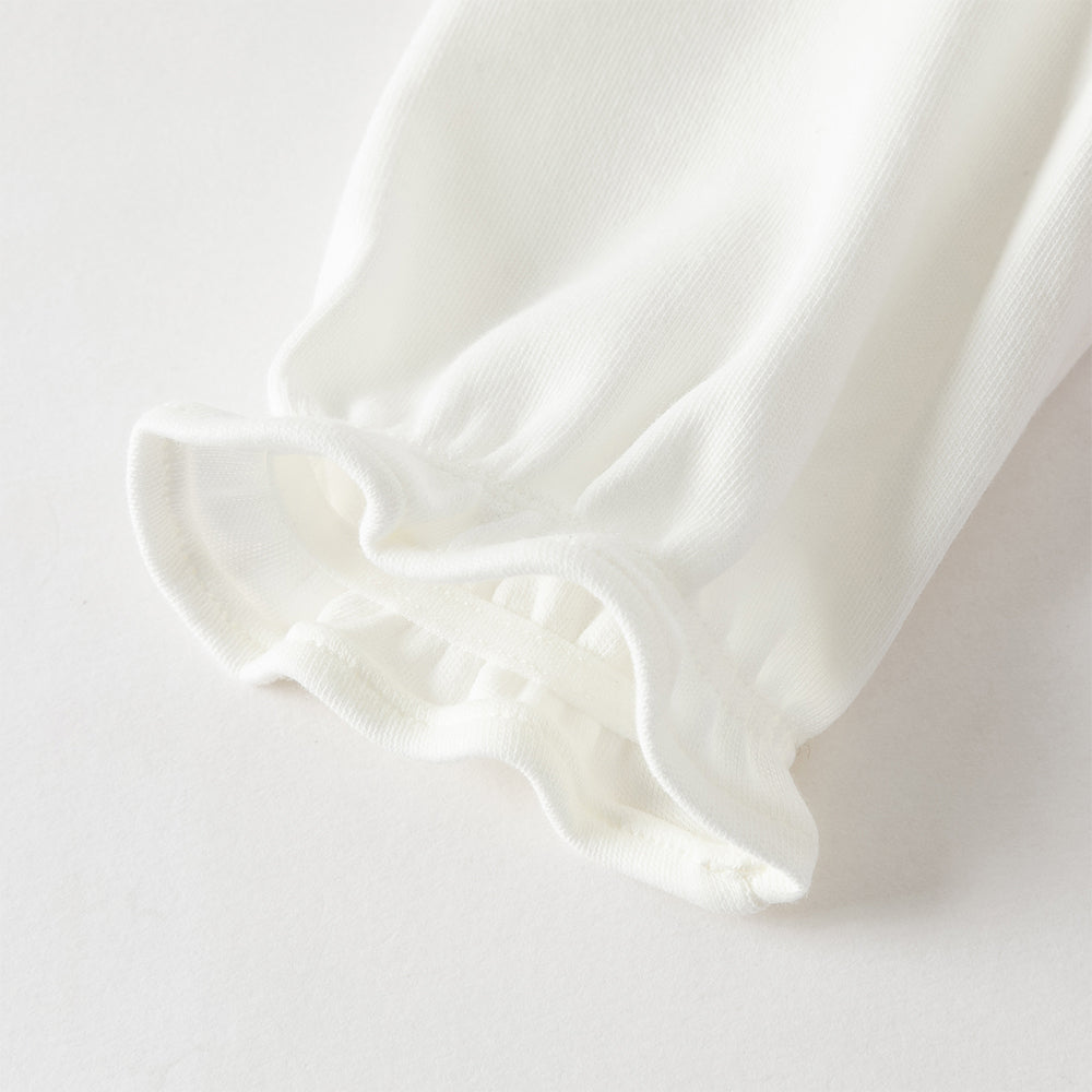 رومبر قطن مزيج رمادي بنفسجي للبنات - رومبر مزخرف بتطريز زهري مع حواف مكشكشة وإغلاق بأزرار