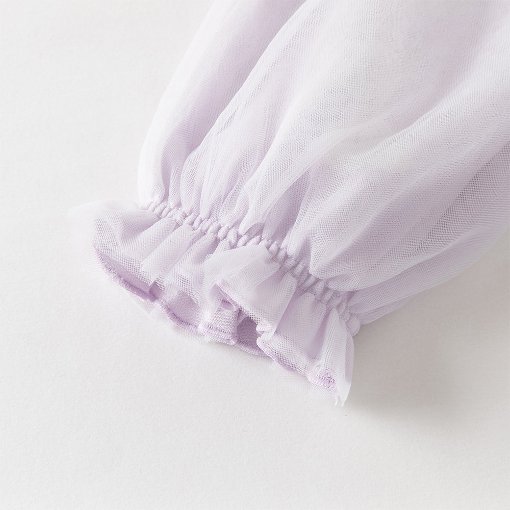 فستان تول بنفسجي طويل الأكمام للبنات، أنيق وعصري (يشمل قبعة)