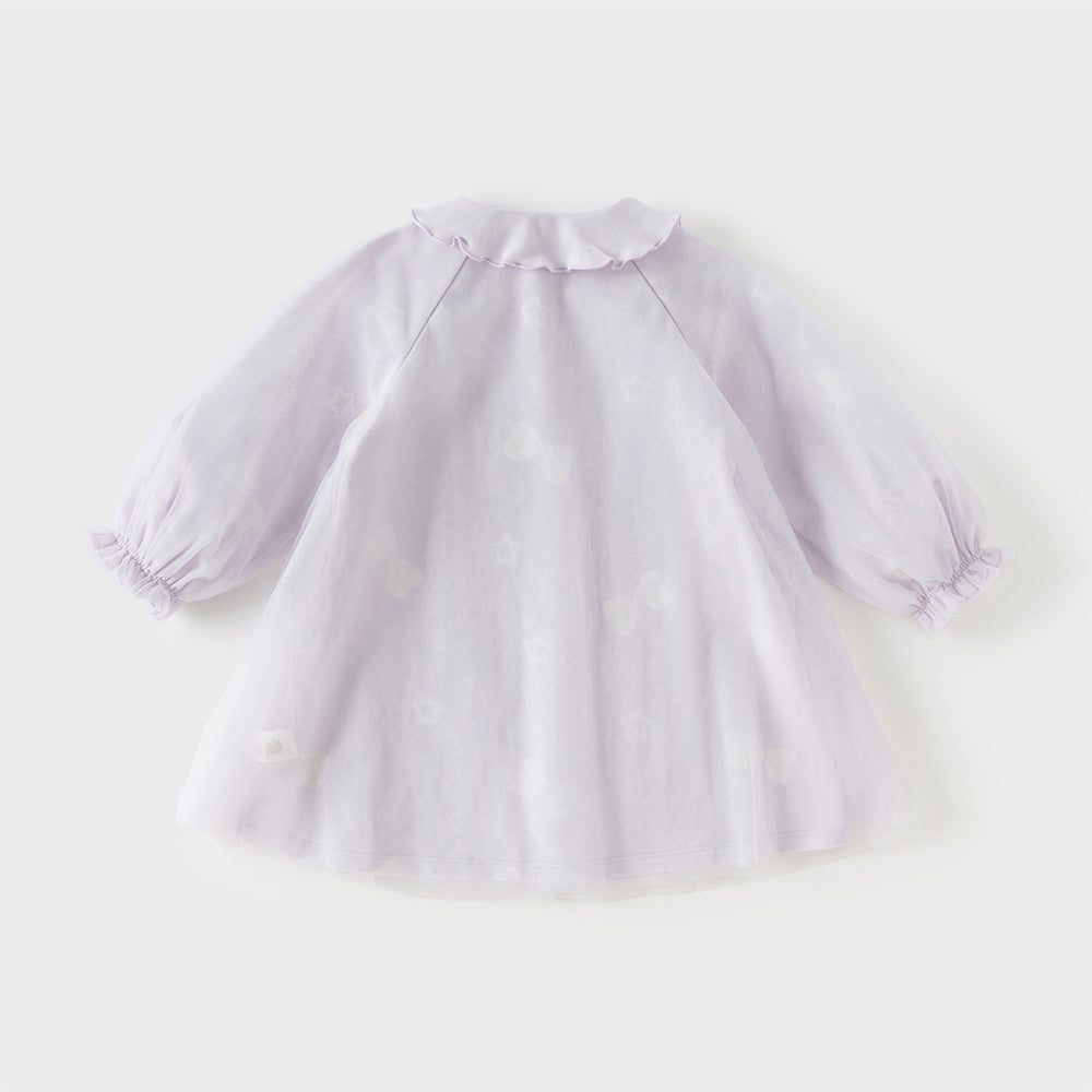 فستان تول بنفسجي طويل الأكمام للبنات، أنيق وعصري (يشمل قبعة)