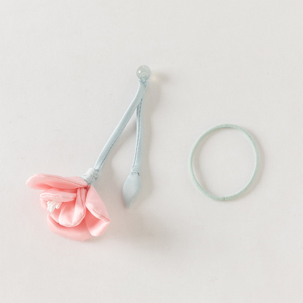 فستان بنات طويل الأكمام من التول باللون الوردي مع تطريز دقيق بأسلوب صيني عصري (يشمل زينة معلق زهرية)