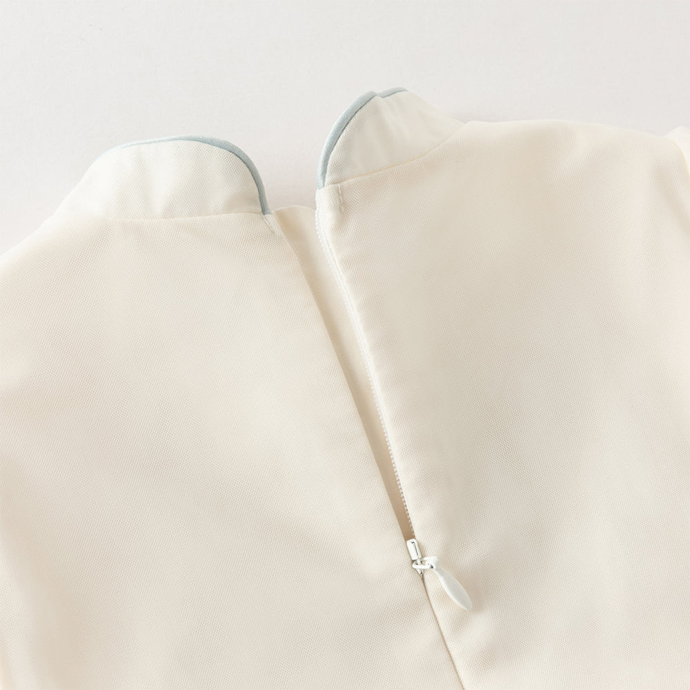 فستان بنات طويل الأكمام من التول باللون الوردي مع تطريز دقيق بأسلوب صيني عصري (يشمل زينة معلق زهرية)