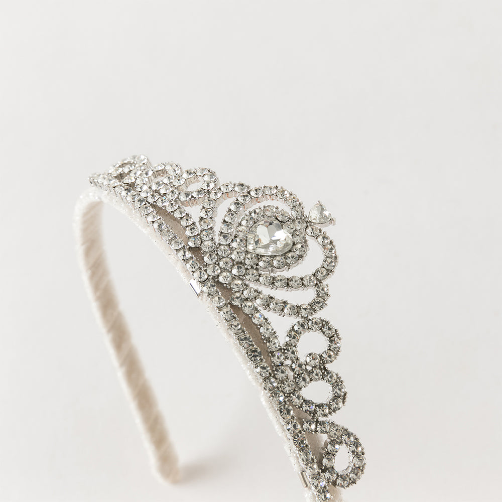 فستان بنات صغير وردي تيارا - إكسسوار شعر بتاج الأميرة مرصع بالأحجار