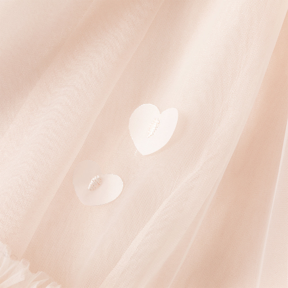 فستان بنات طويل الأكمام وردي من التول بأسلوب أميرة