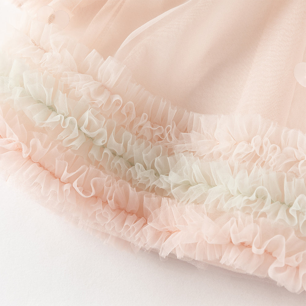 فستان بنات طويل الأكمام وردي من التول بأسلوب أميرة