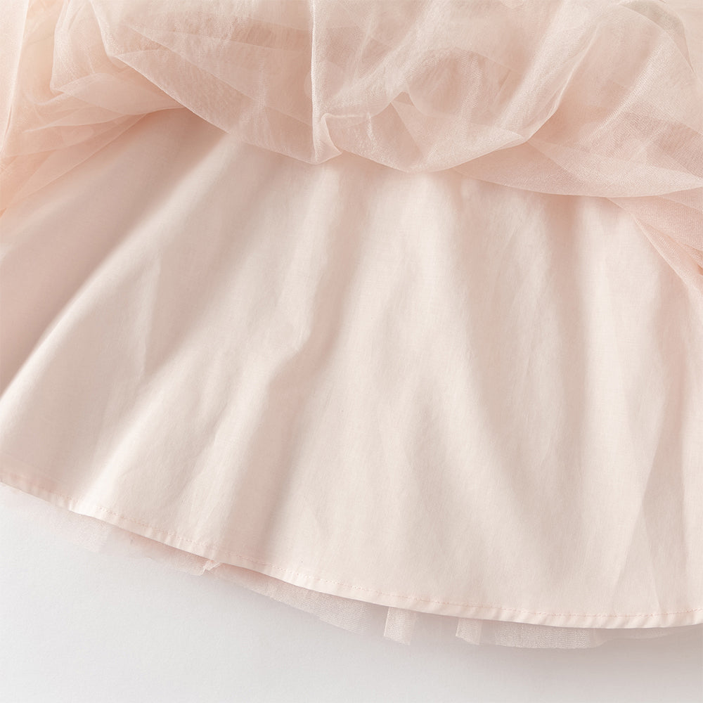 فستان بنات طويل الأكمام وردي من التول بأسلوب أميرة