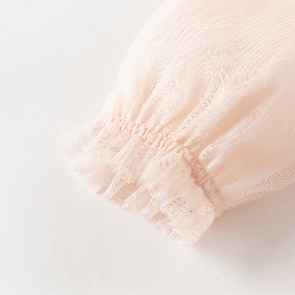 فستان بنات طويل الأكمام وردي من التول بأسلوب أميرة