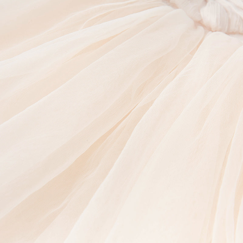 فستان أميرة شبكي بدون أكمام بلون وردي فاتح لحمي للفتيات الصغيرات