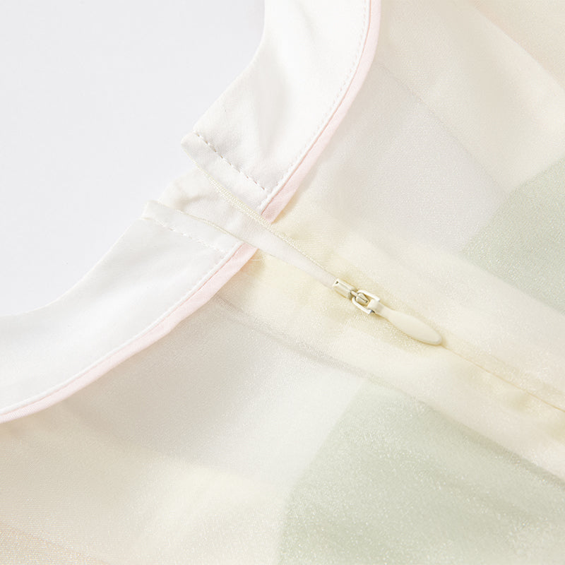 فستان بنات صيفي باللون الوردي من التول بأسلوب صيني عصري (يشمل زينة تدلي من الخيوط الصينية)