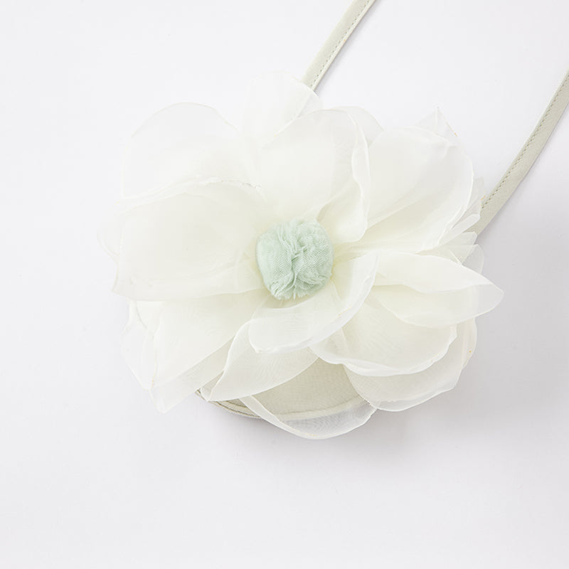 فستان صيفي للفتيات باللون الأخضر مزخرف بالزهور بتصميم حرف A بدون أكمام (يشمل حقيبة عابرة للكتف)