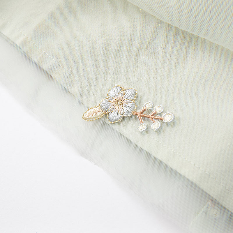 فستان صيفي للفتيات باللون الأخضر مزخرف بالزهور بتصميم حرف A بدون أكمام (يشمل حقيبة عابرة للكتف)